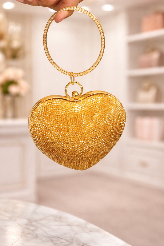 Viral Metallic Shimmering Gold Heart-Shaped Evening Clutch / Bags