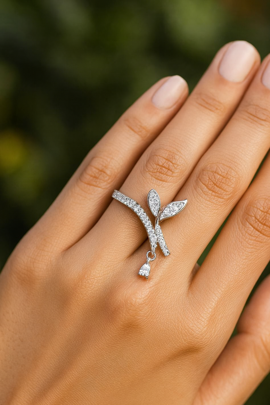 Sparkling Leaf Drop Ring Jewelry
