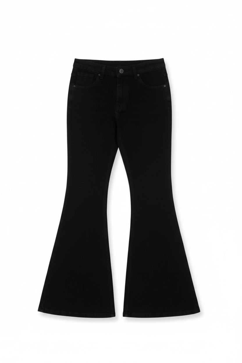 Ladies Jet Black Bell Bottom Denim Jeans