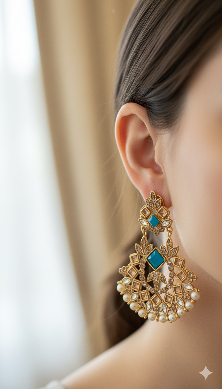 Beautiful Zircon Embellished Kundan Jhumka Set Jewelry (Free Shipment)