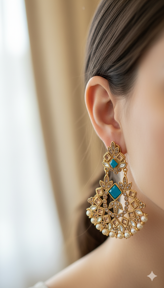 Beautiful Zircon Embellished Kundan Jhumka Set Jewelry (Free Shipment)