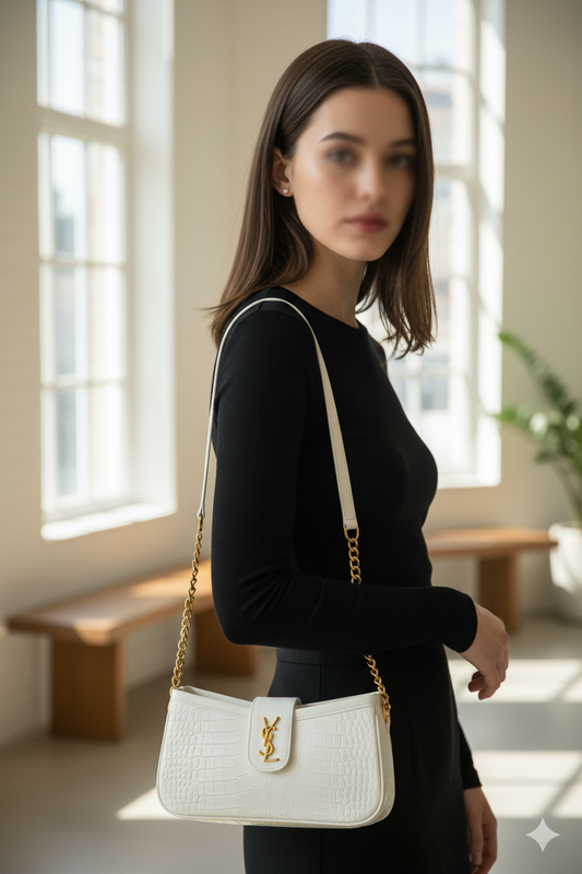 Elegant YSL Croc-Embossed Crossbody Bag