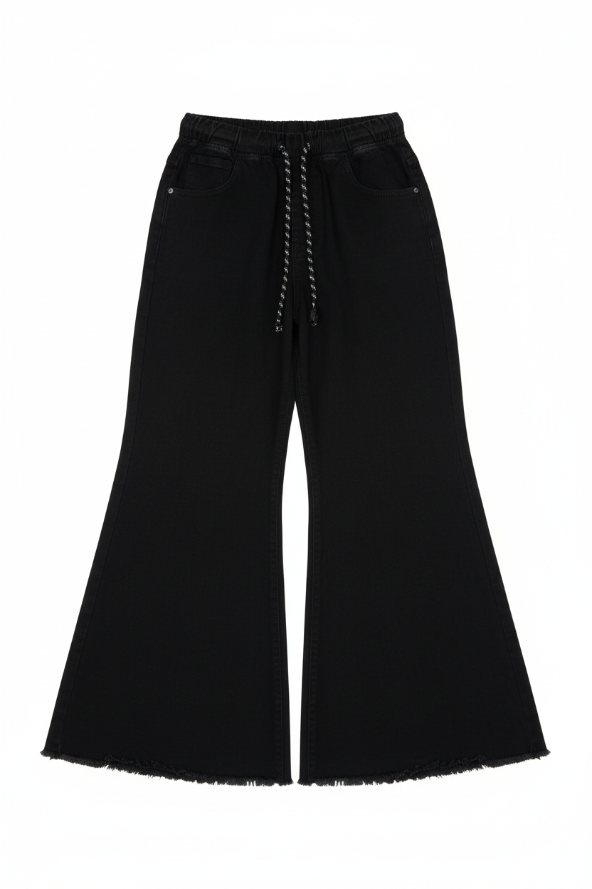 Ladies Jet Black Flare Flapper Denim Jeans