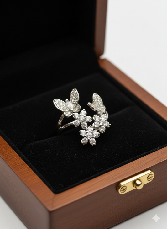 Elegant Floral Butterfly With Zircon Embellishment Jewelry (Adjustable)