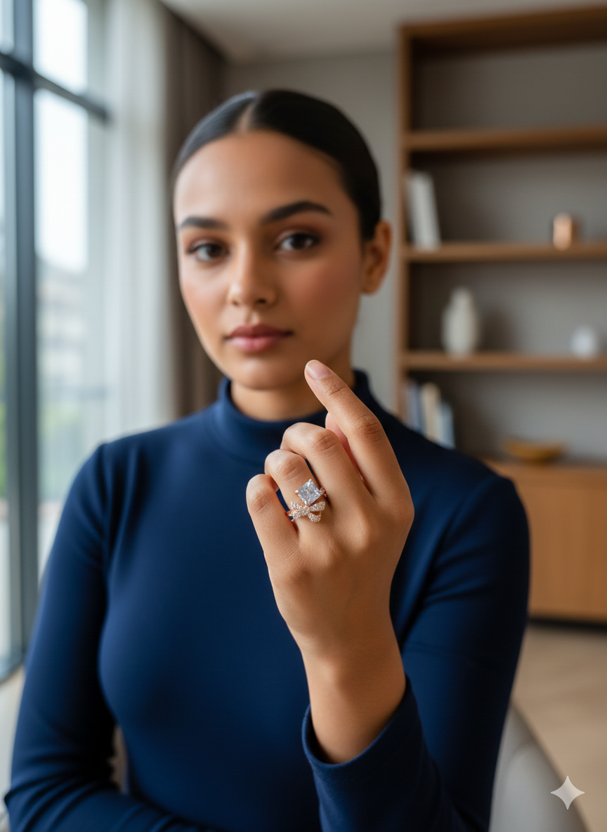 Crystal Princess Bow Ring Gold  Plated Jewelry (Adjustable)