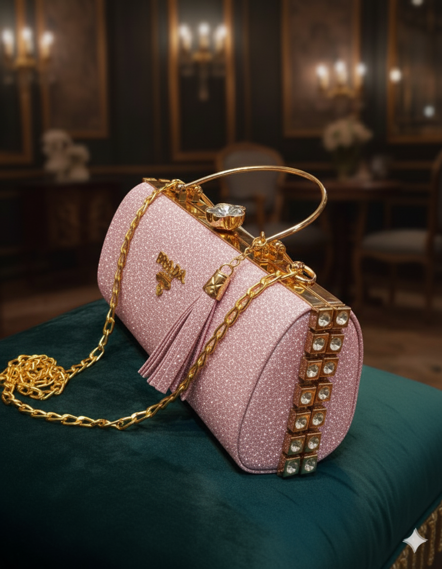 Stones Studded Radiant Rectangle Box Bag Round