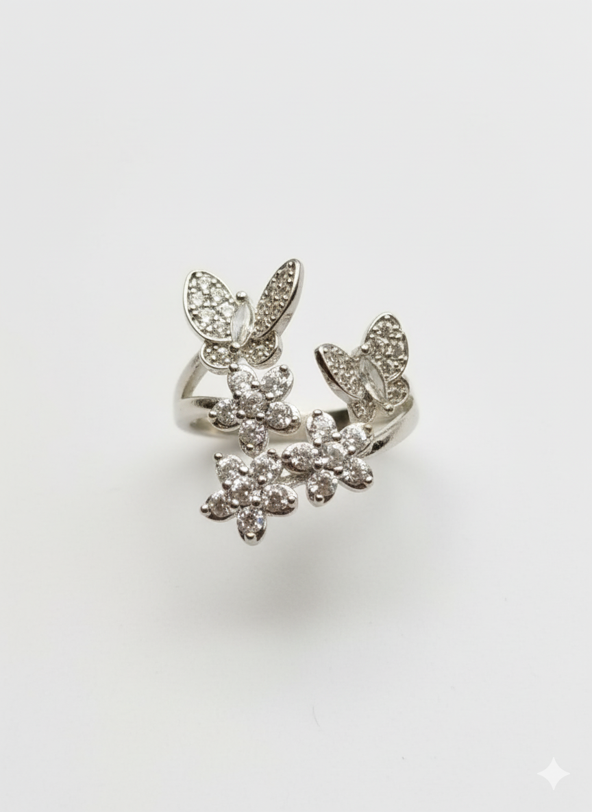 Elegant Floral Butterfly With Zircon Embellishment Jewelry (Adjustable)