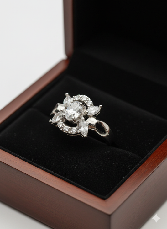 Elegant Celestial Bloom Silver Plated Ring Jewelry (Adjustable)