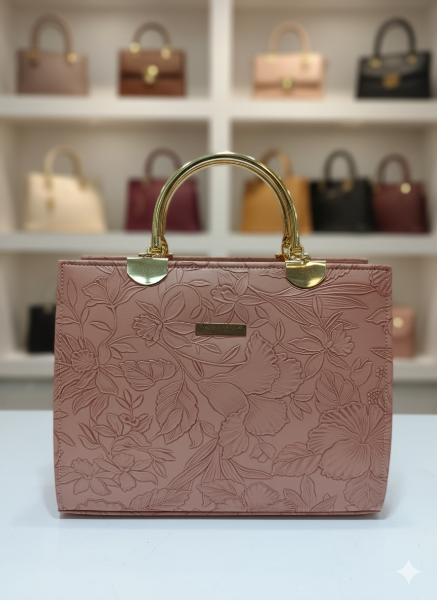 Printed Floral Embossed Top-Handle Bag