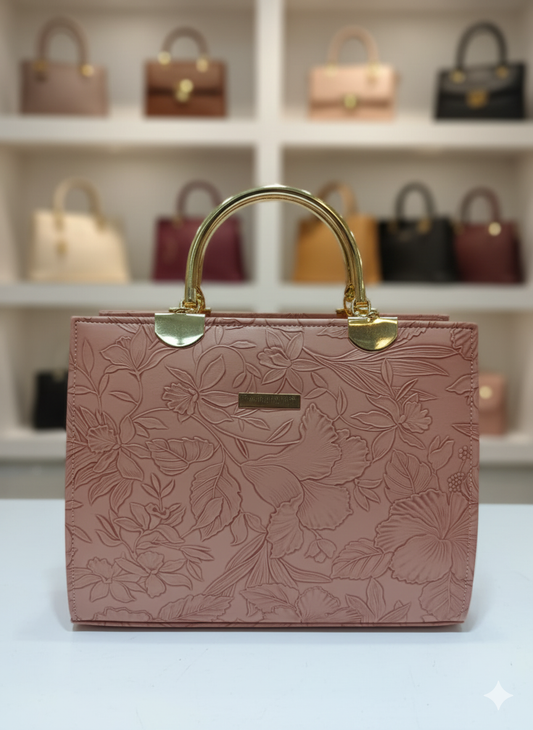 Printed Floral Embossed Top-Handle Bag