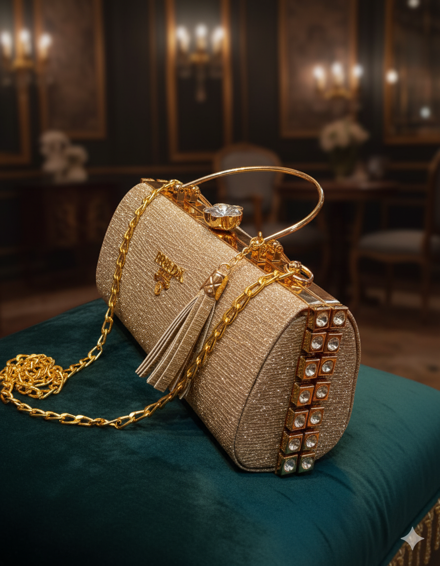 Stones Studded Radiant Rectangle Box Bag Round