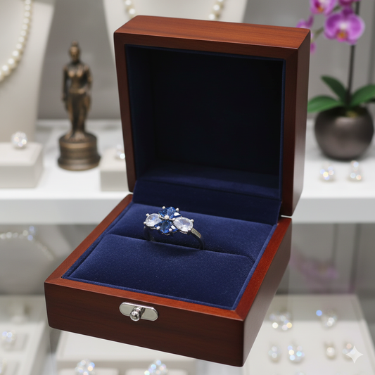 Royal Blue Glimmer Silver Plated Ring Jewelry (Adjustable)