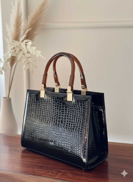 Elegant Croc- Embossed Tote Bag