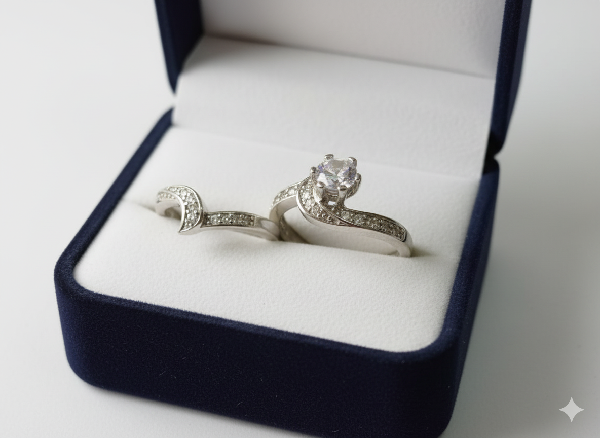 Elegant Silver Celestia Pair Ring Stainless Steel Jewelry