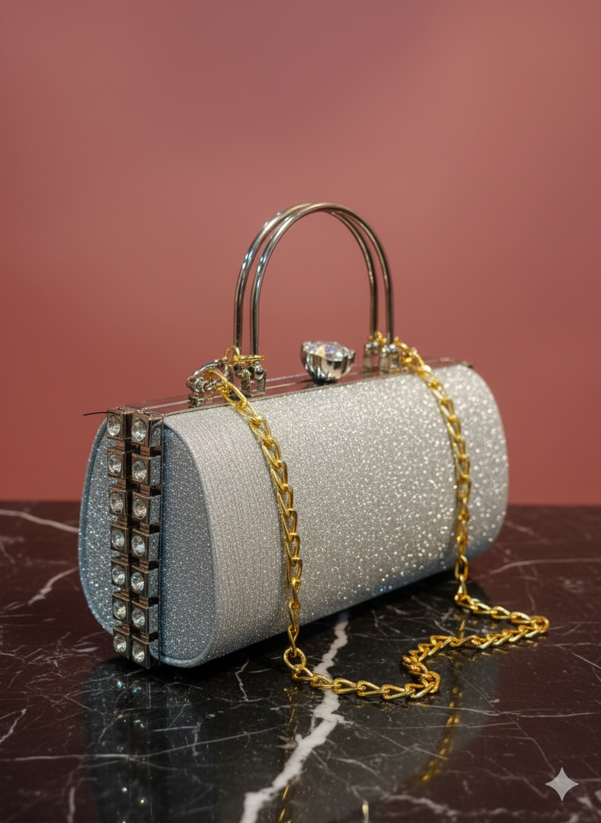 Stones Studded Radiant Rectangle Box Bag Round