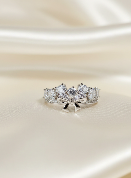 Gleaming Gift Bow Solitaire Ring Jewelry Stainless (Adjustable)