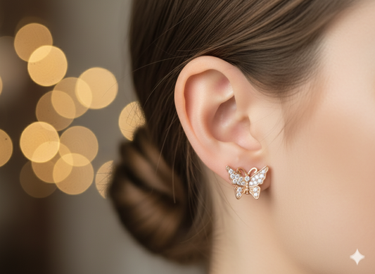 Elegant Gold Plated Butterfly Earrings / Tops Jewelry