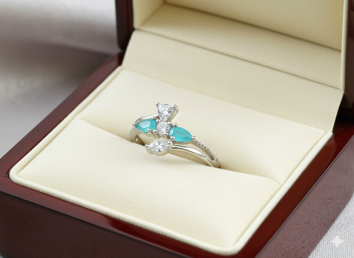 Mint Celestial Wings Zircon Ring Jewelry (Adjustable)