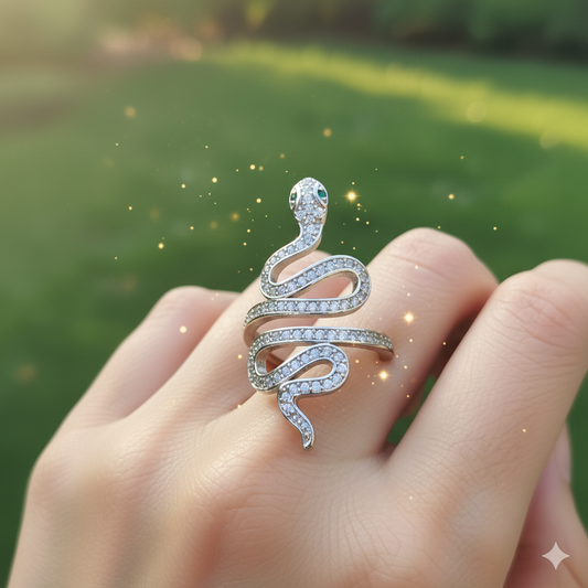 Luxury Silver Platted Snake Ring With Zircon Embellished Jewelry