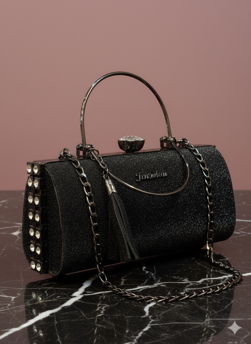 Stones Studded Radiant Rectangle Box Bag Round