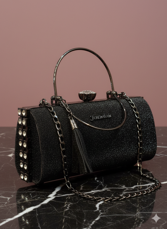 Stones Studded Radiant Rectangle Box Bag Round