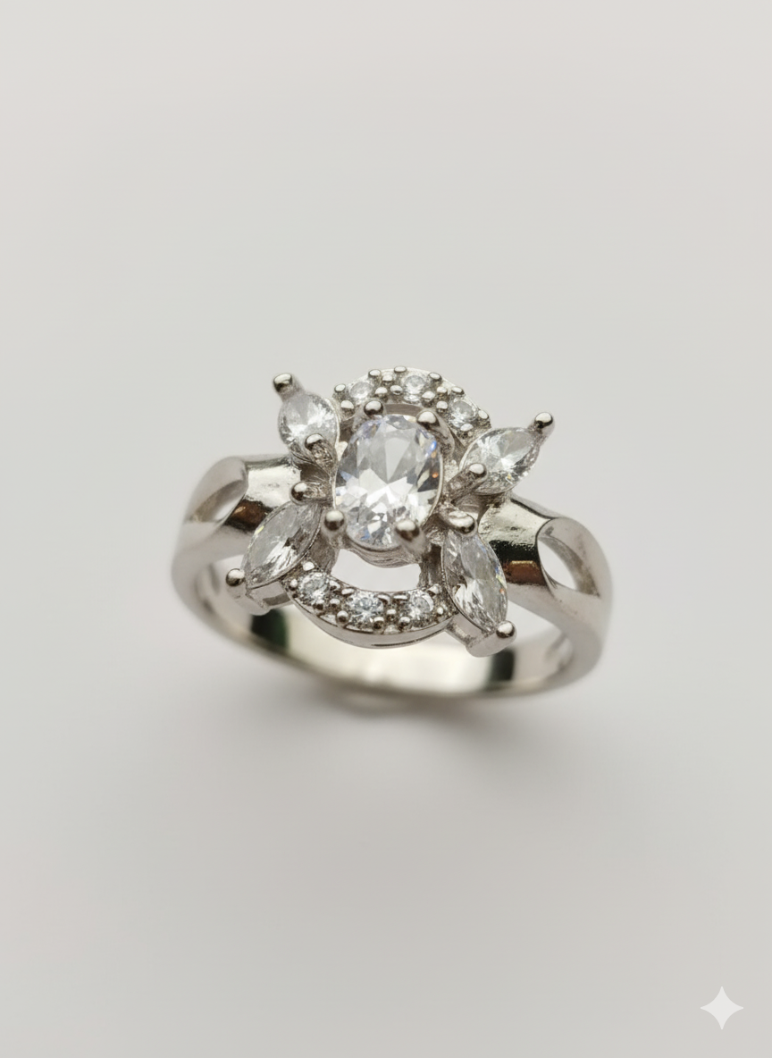 Elegant Celestial Bloom Silver Plated Ring Jewelry (Adjustable)