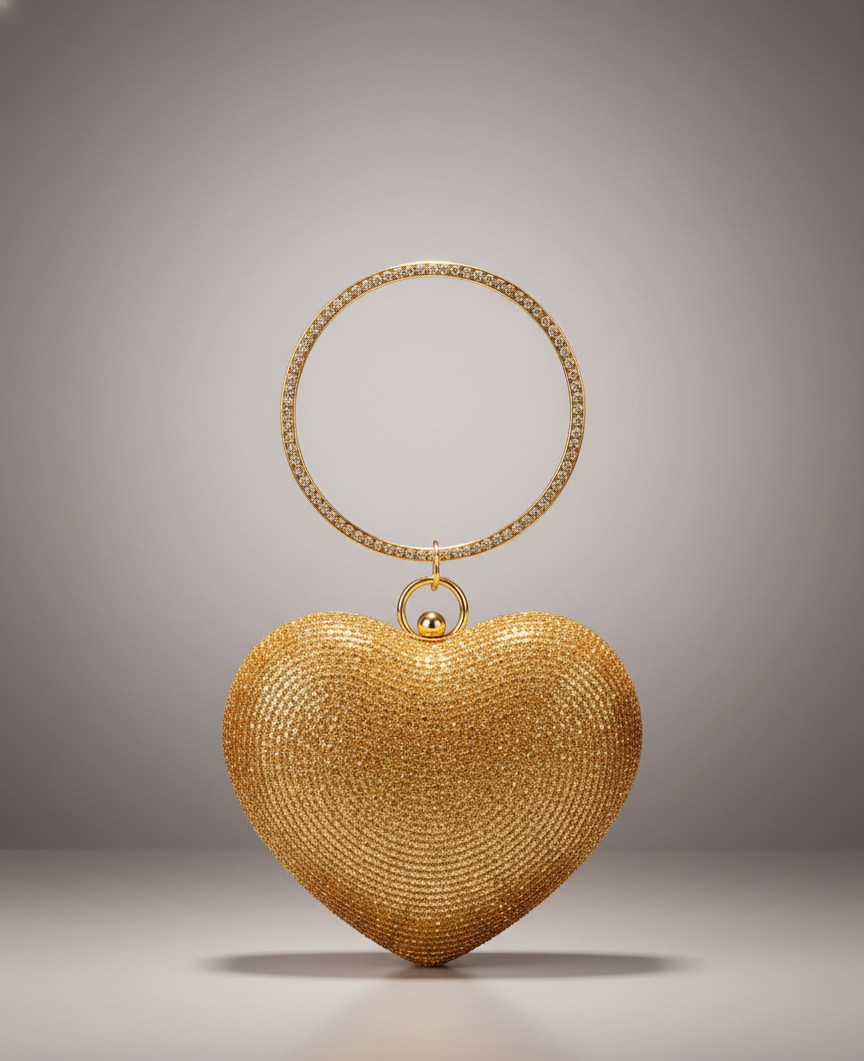 Viral Metallic Shimmering Gold Heart-Shaped Evening Clutch / Bags