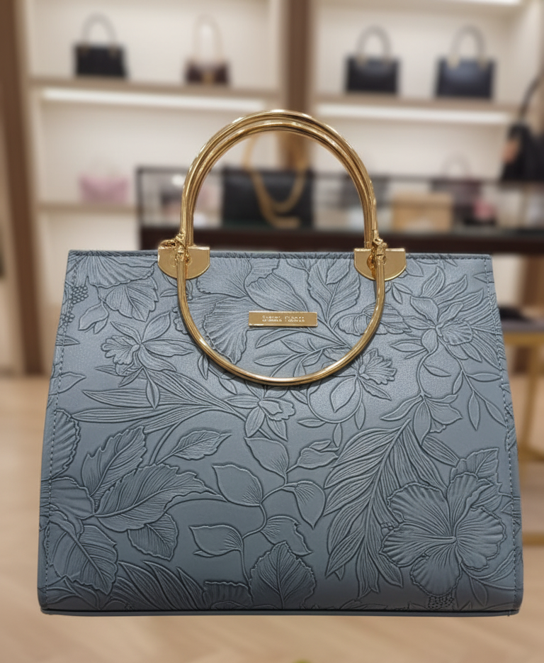 Printed Floral Embossed Top-Handle Bag