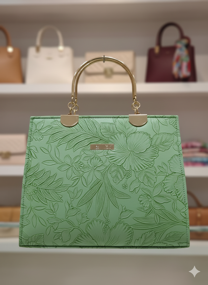 Printed Floral Embossed Top-Handle Bag