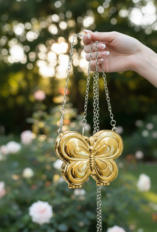 Metallic Beautiful Butterfly Mini Cross Body Pouch / Clutch Bags