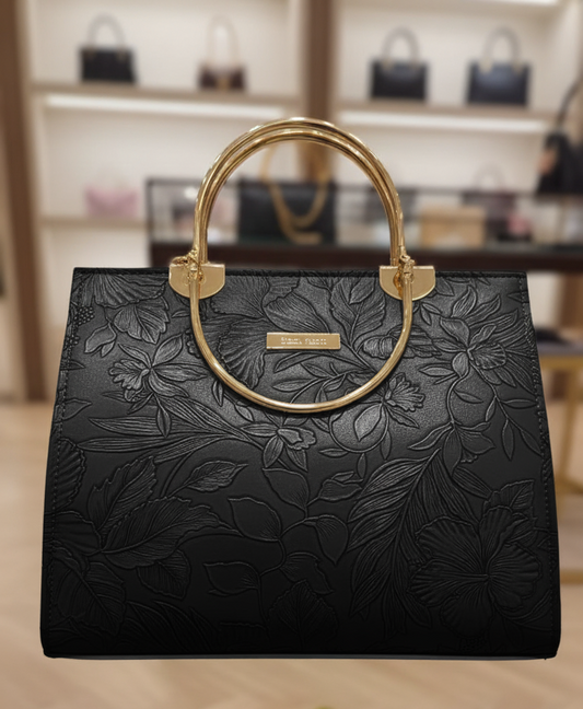 Printed Floral Embossed Top-Handle Bag