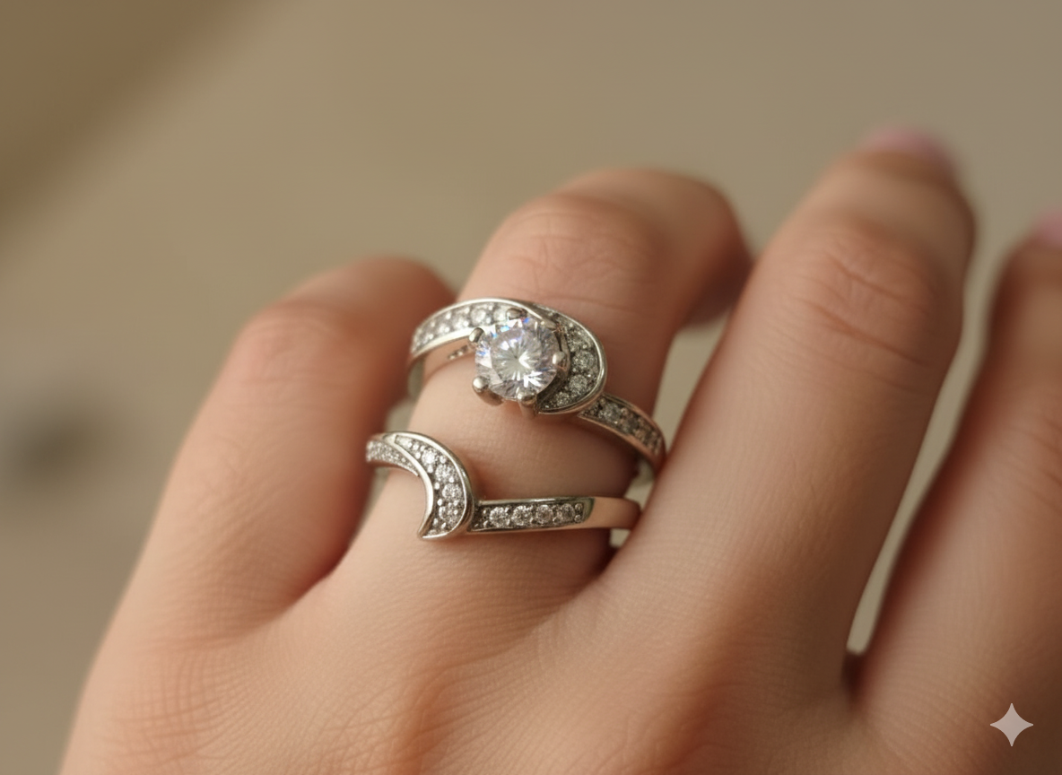 Elegant Silver Celestia Pair Ring Stainless Steel Jewelry