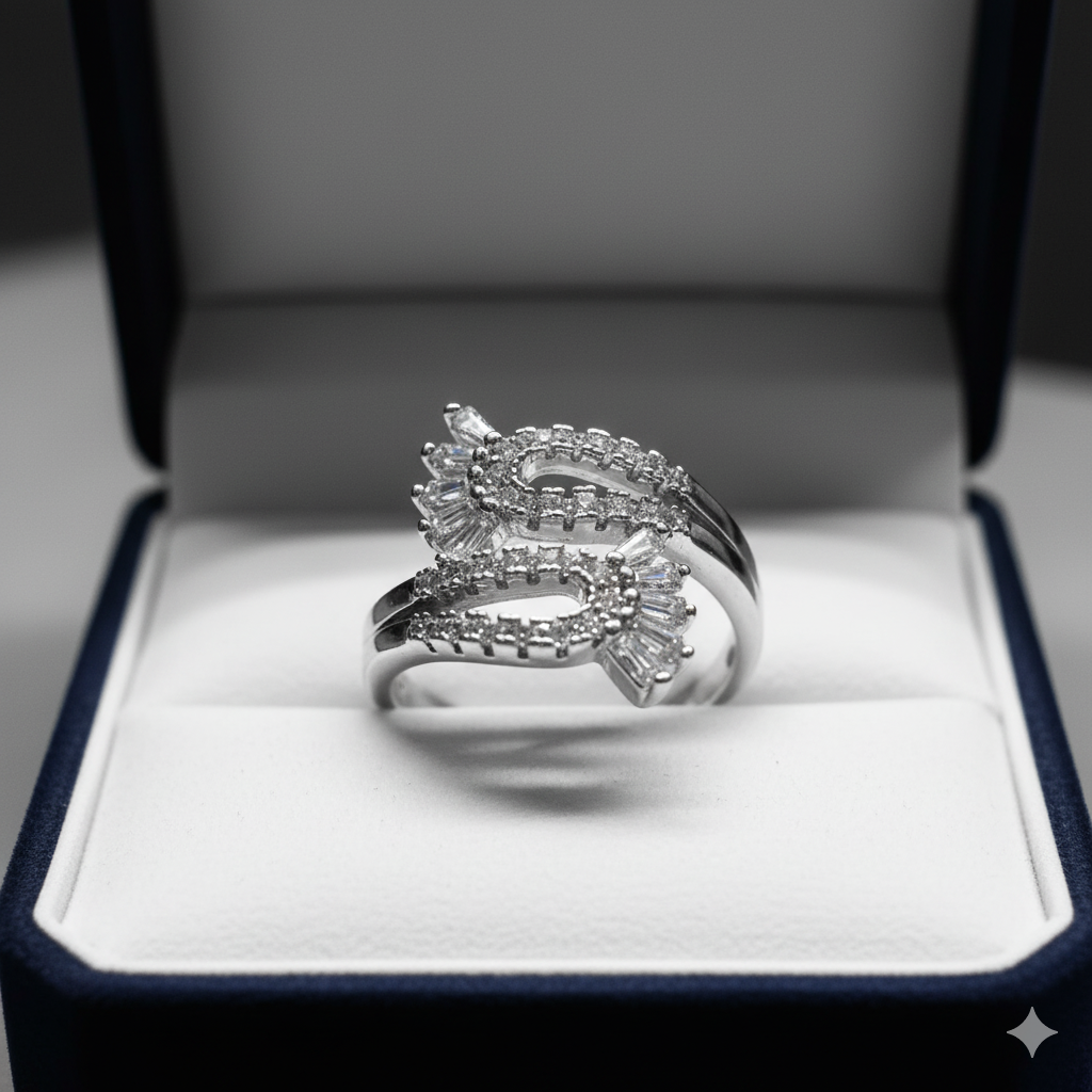 Luxury Diamond Cut Silver Plated Ring (Adjustable) Jewelry