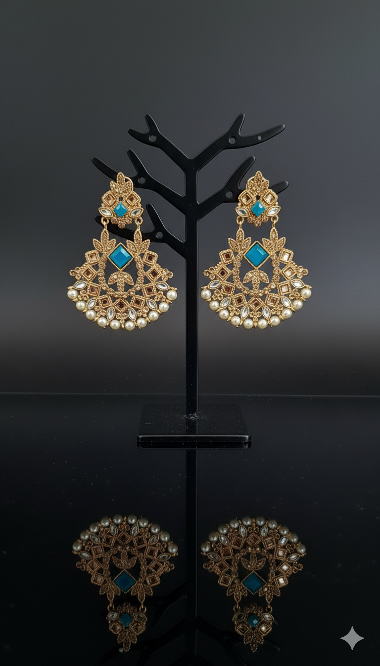 Beautiful Zircon Embellished Kundan Jhumka Set Jewelry (Free Shipment)