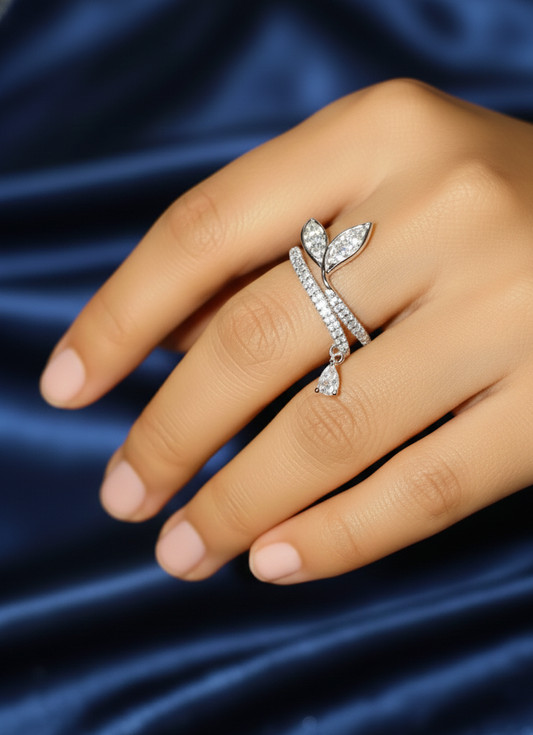 Sparkling Leaf Drop Ring Jewelry