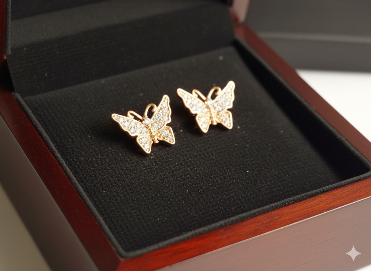 Elegant Gold Plated Butterfly Earrings / Tops Jewelry