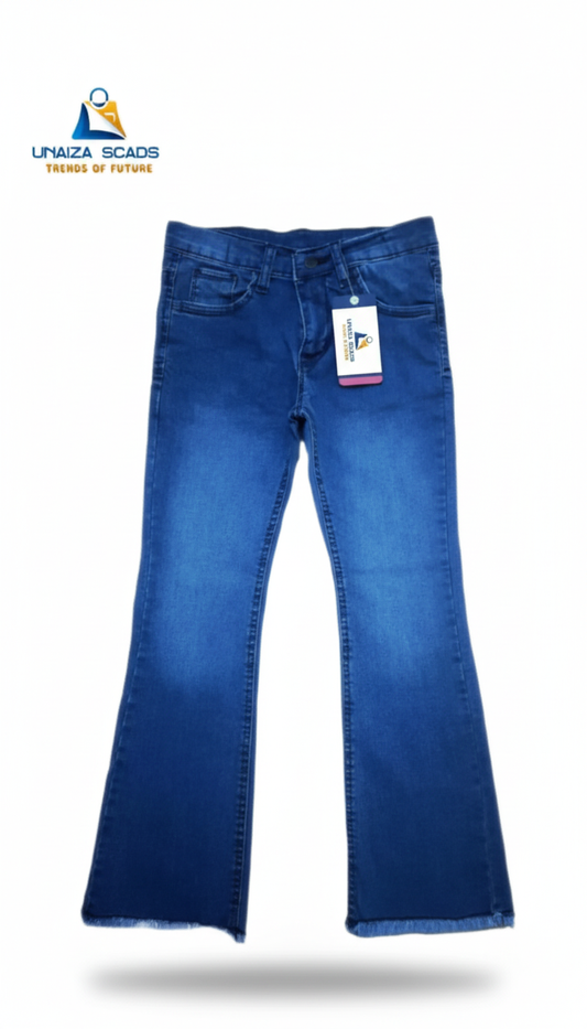Girls Bell Bottom Mid Blue Jeans