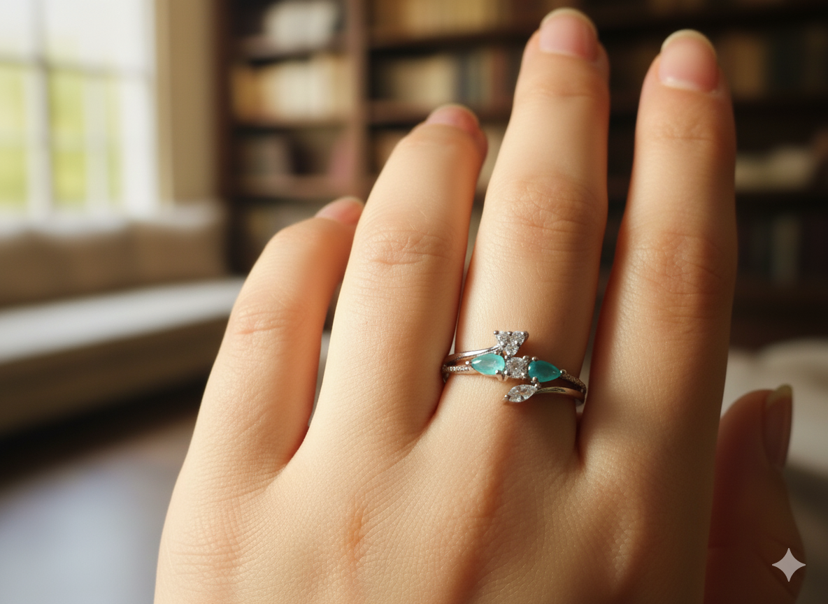 Mint Celestial Wings Zircon Ring Jewelry (Adjustable)
