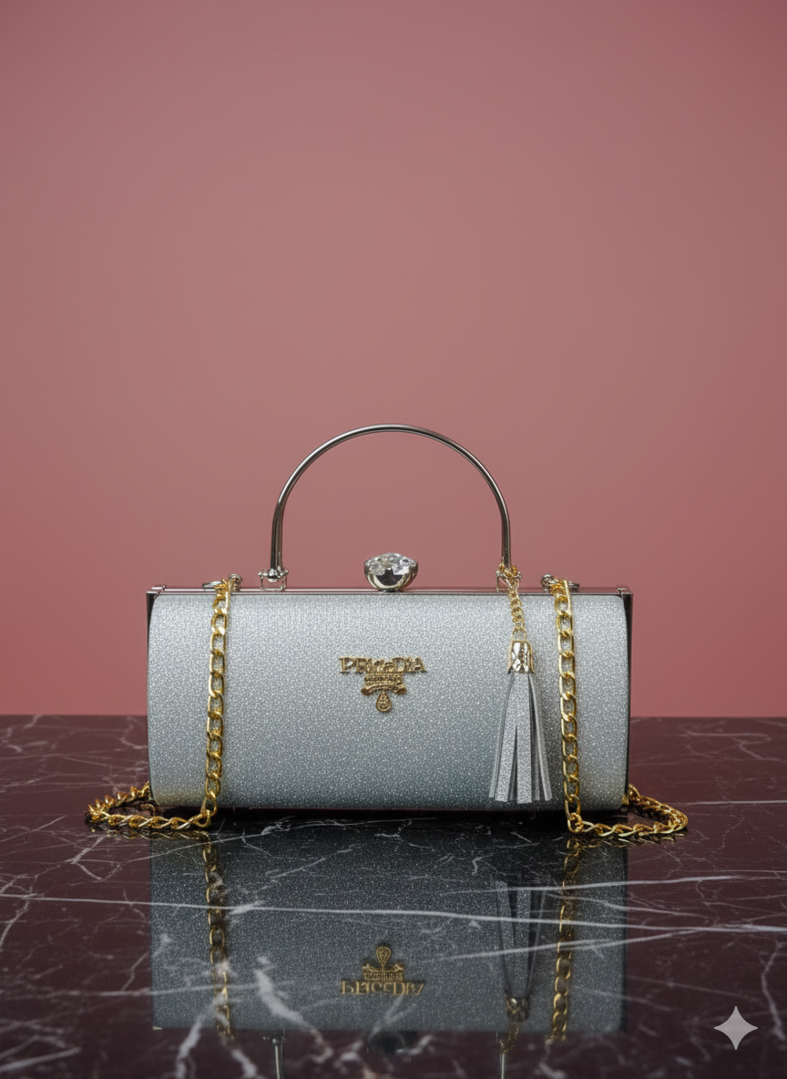 Stones Studded Radiant Rectangle Box Bag Round