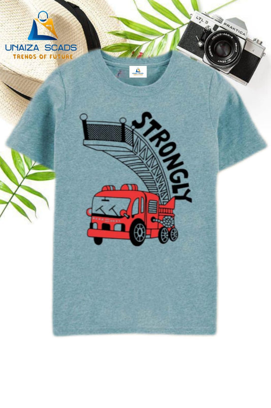Mid Blue Strongly Bus Printed T-Shirt Kids