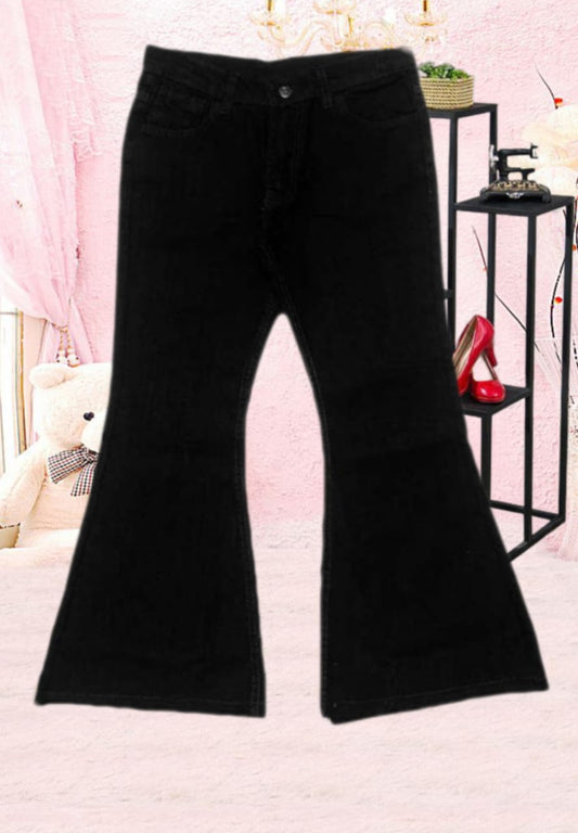 Ladies Jet Black Bell Bottom Denim Jeans