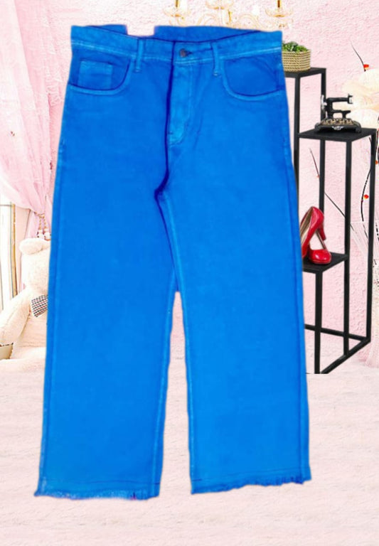 Ladies Royal Blue Flared Denim Jeans Flapper