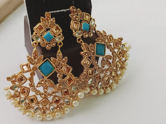 Beautiful Zircon Embellished Kundan Jhumka Set Jewelry (Free Shipment)