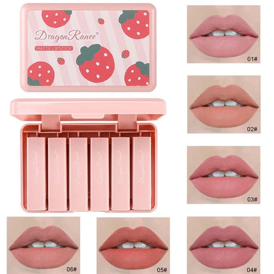 Dragon Ranee Strawberry Matte Lipstick Set (Pack Of 6) Cosmetics