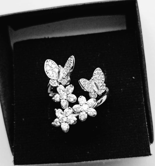 Elegant Floral Butterfly With Zircon Embellishment Jewelry (Adjustable)