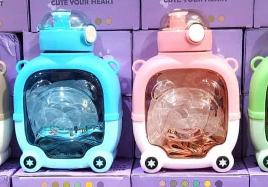 Silicone Cute Bear Transparent Sipper School Water Bottle For Kids Random Designs