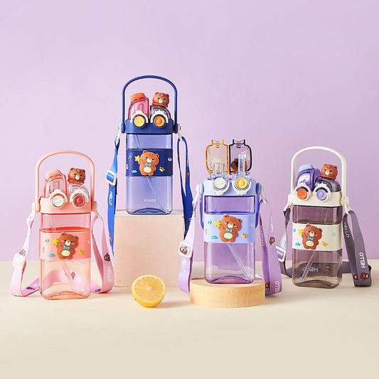 Adorable Teddy Bear 2 In 1 Sipper School Water Bottle For Kids