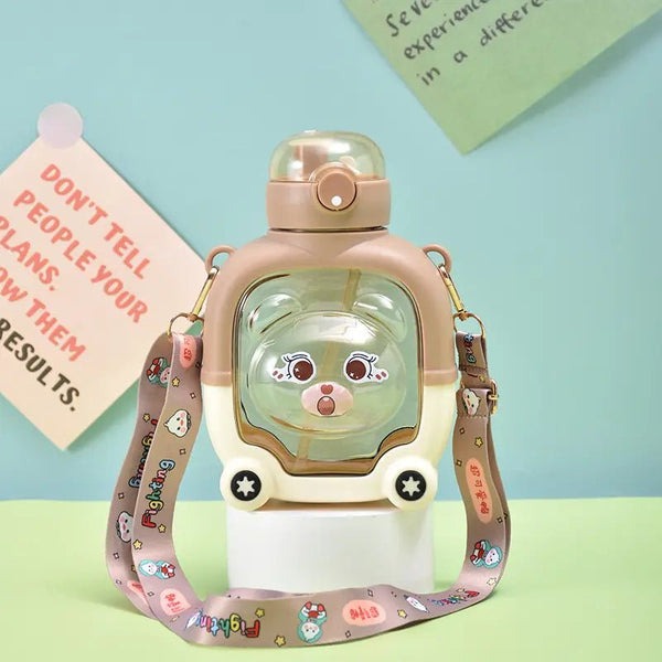 Silicone Cute Bear Transparent Sipper School Water Bottle For Kids Random Designs