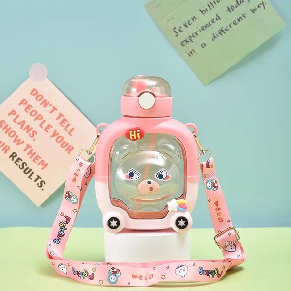 Silicone Cute Bear Transparent Sipper School Water Bottle For Kids Random Designs