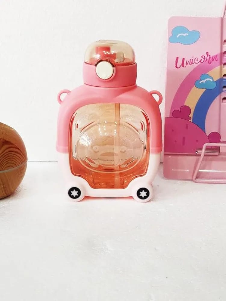 Silicone Cute Bear Transparent Sipper School Water Bottle For Kids Random Designs